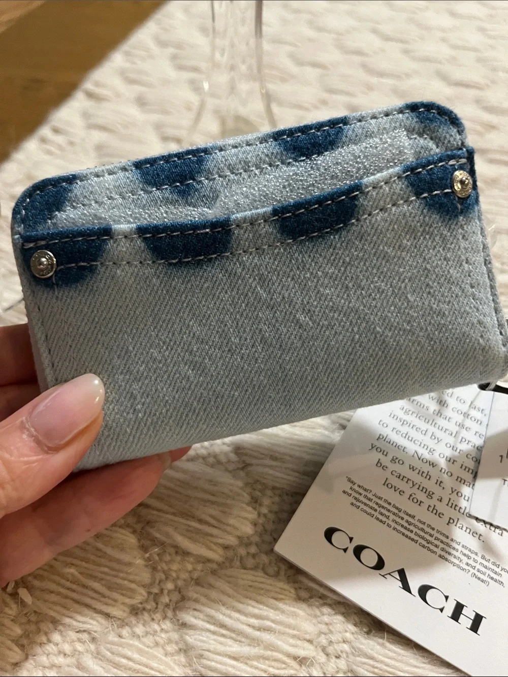 NWT Coach Light Blue and Royal Blue Abstract Zip Card Case